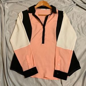 New York & Company Pink, Black ,and White Long Sleeve Blouse